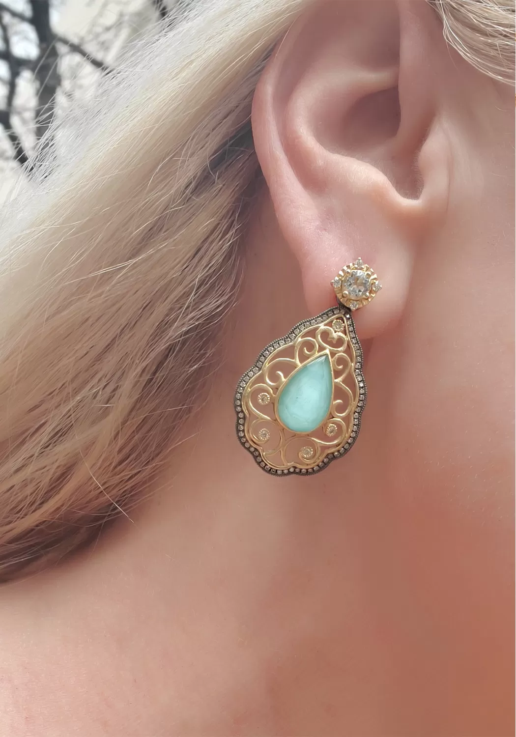 Cynthia Ann Filigree Turquoise Teardrop Earring Jackets