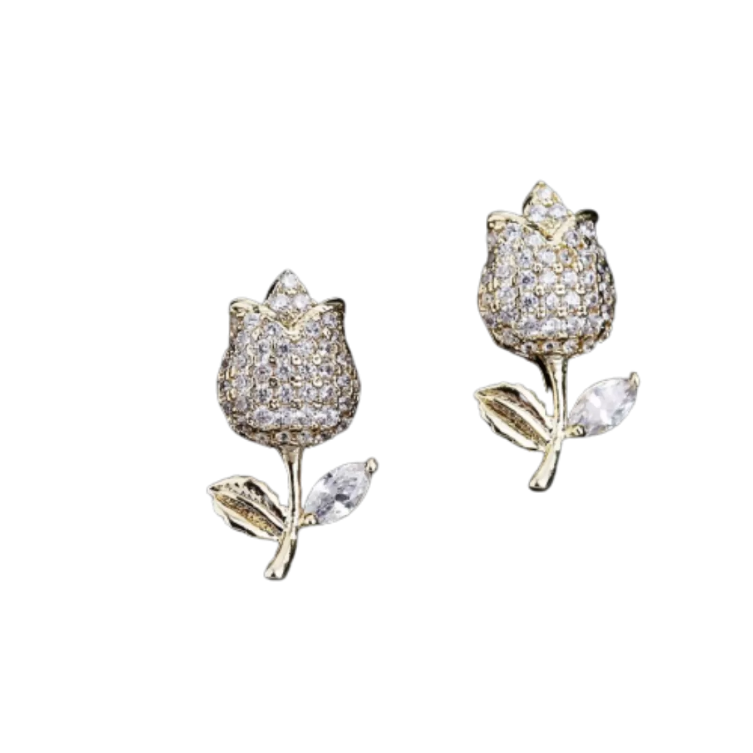 Delicate Micro CZ Crystal Paved Tulip Flower Stud Earrings