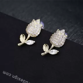 Delicate Micro CZ Crystal Paved Tulip Flower Stud Earrings