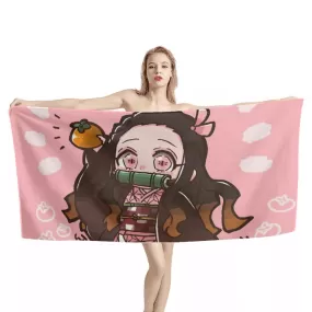 Demon Slayer Bath Towels Nezuko Kamado Printing Anime Home Decor Textile Comfortable