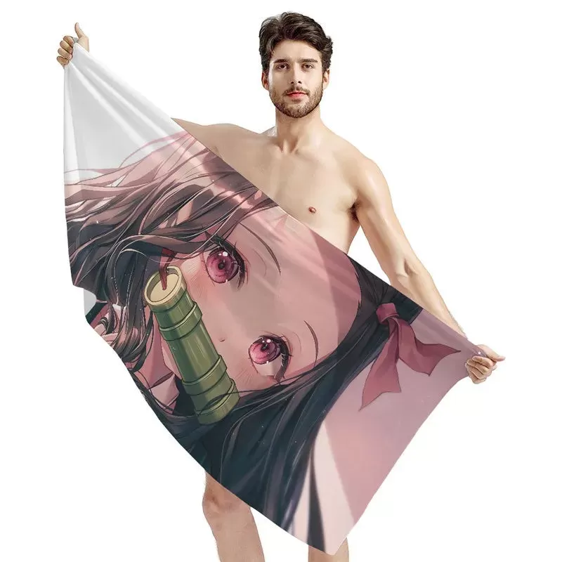 Demon Slayer Bath Towels Nezuko Kamado Printing Anime Home Decor Textile Comfortable