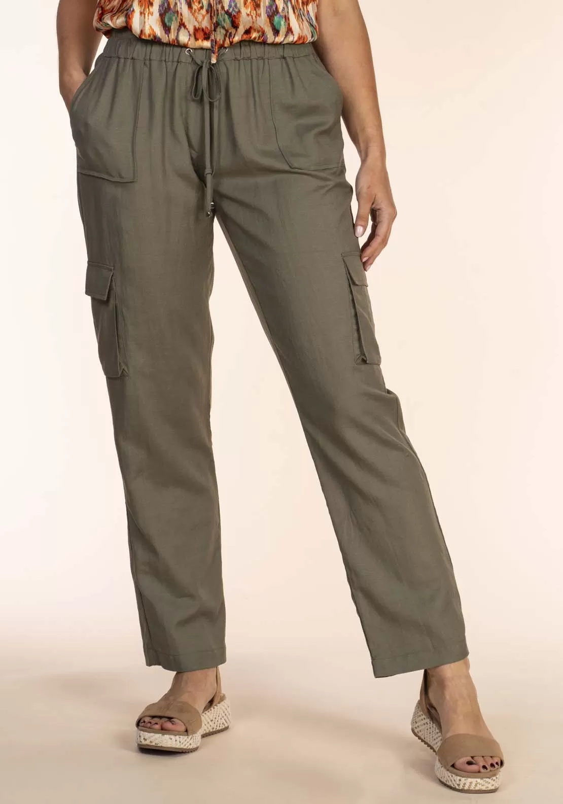 Drawstring Linen Pants - Green