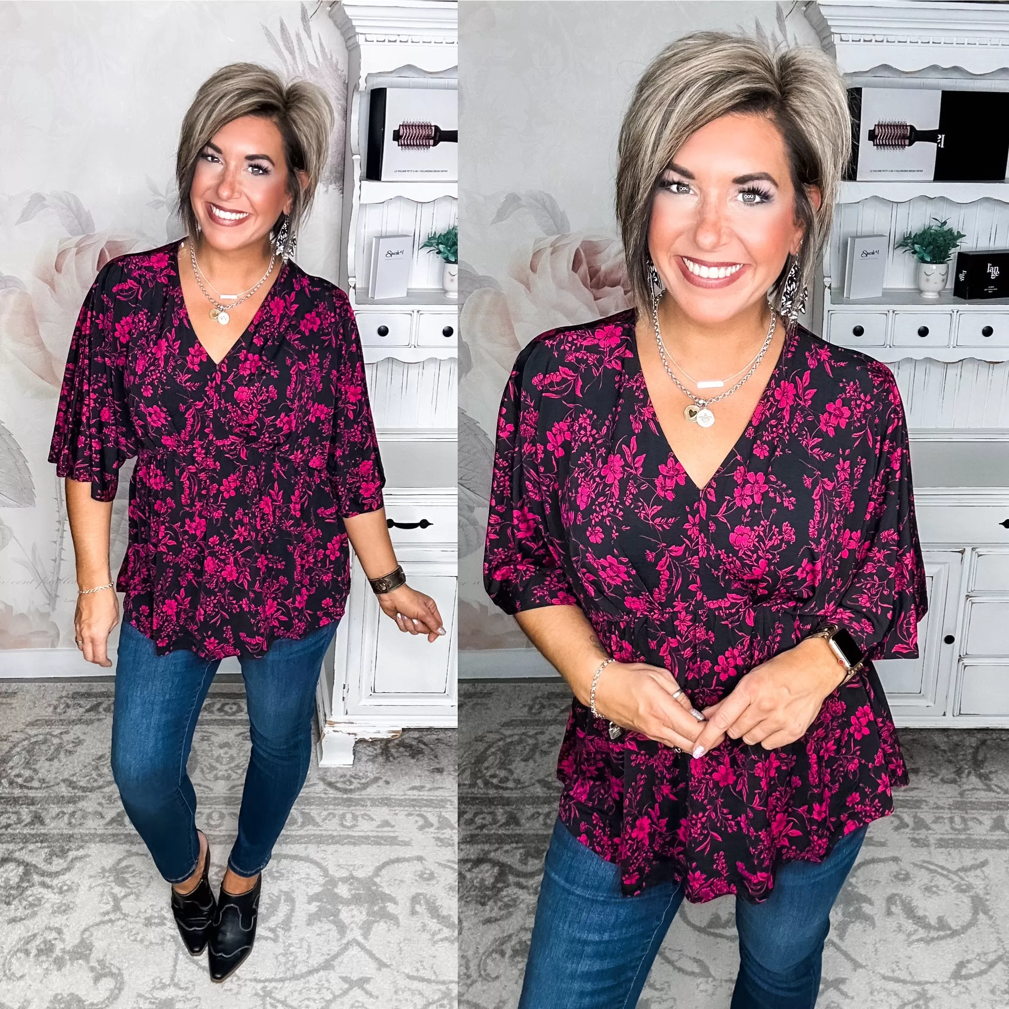 Dream On Peplum Top - Black/Magenta