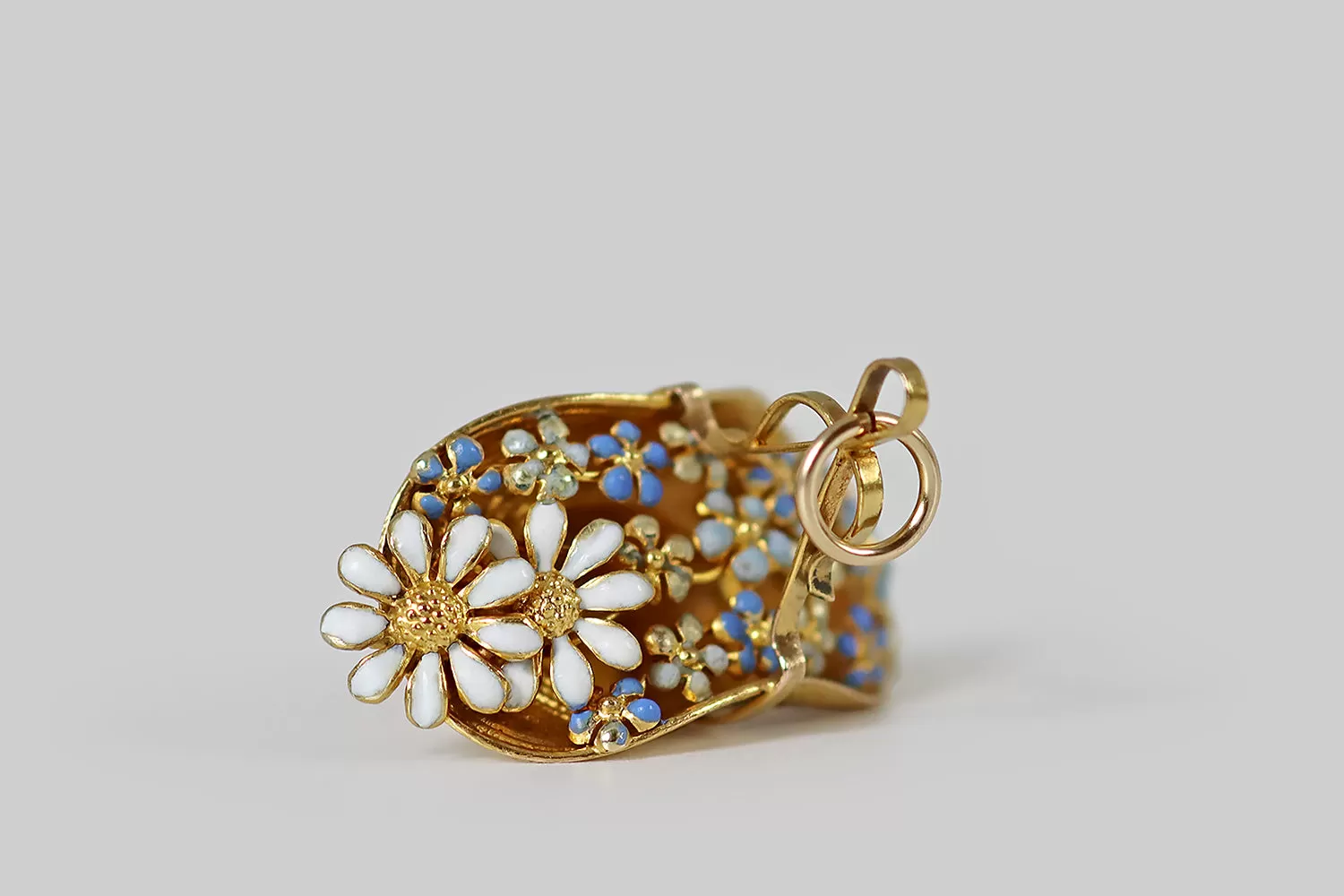 Edwardian Enamel Hat as Flower Basket Charm