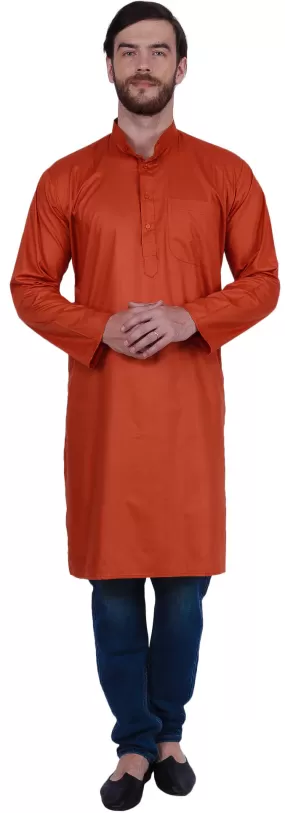 Elegant Cotton Men's Long Kurta India Clothing (Orange)