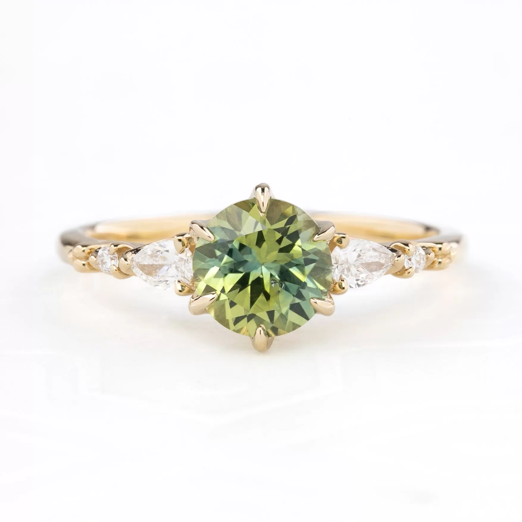 Estel Fleur Petal Ring 1.43ct Parti Green Yellow Montana Sapphire, 14k Yellow Gold (One of a kind)