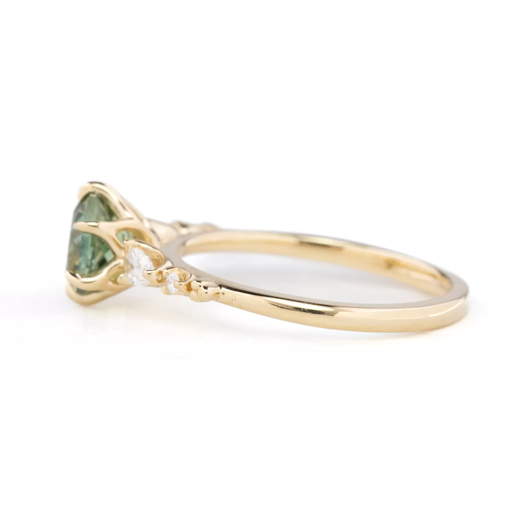 Estel Fleur Petal Ring 1.43ct Parti Green Yellow Montana Sapphire, 14k Yellow Gold (One of a kind)