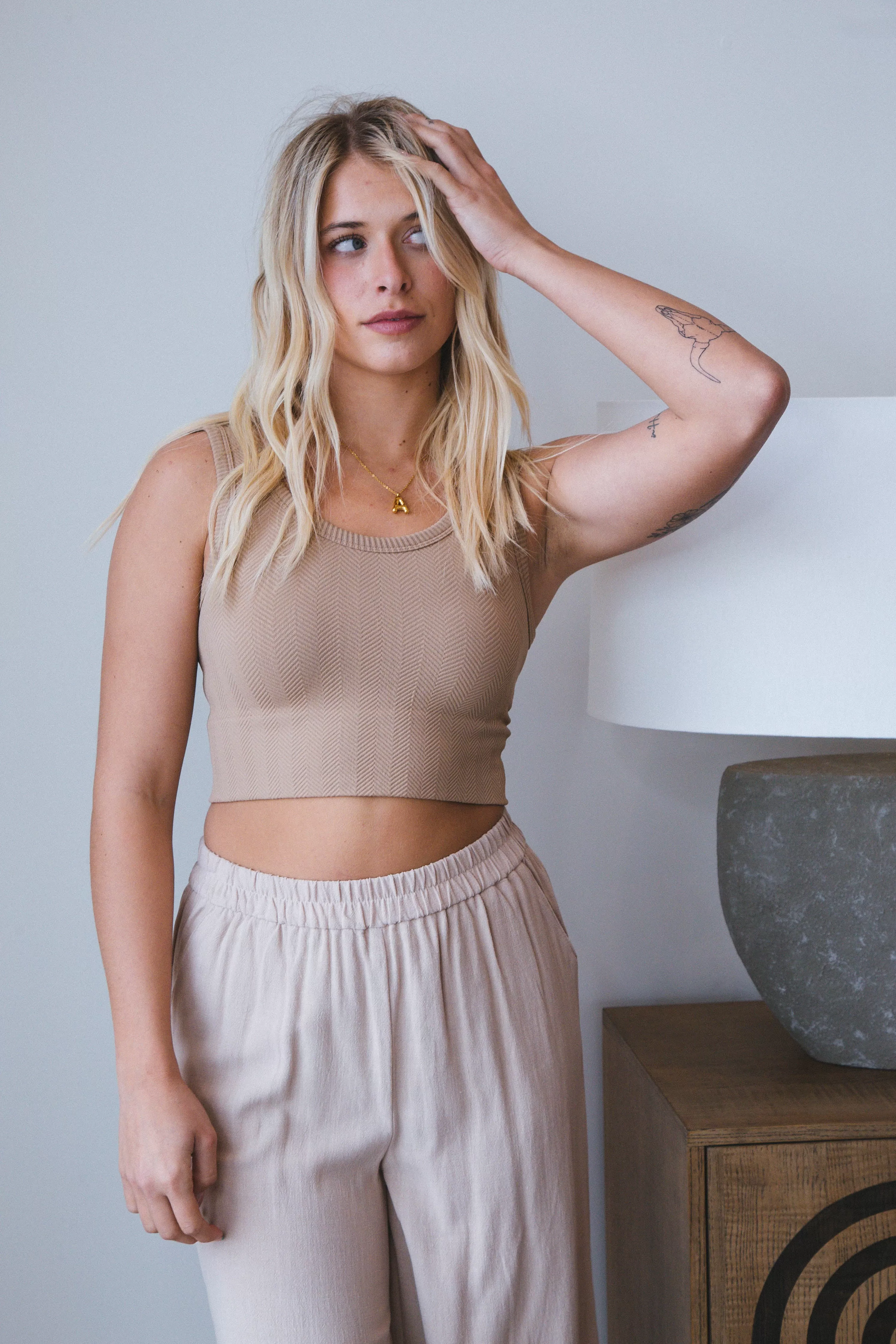 Esther Sleeveless Crop Top, Mocha