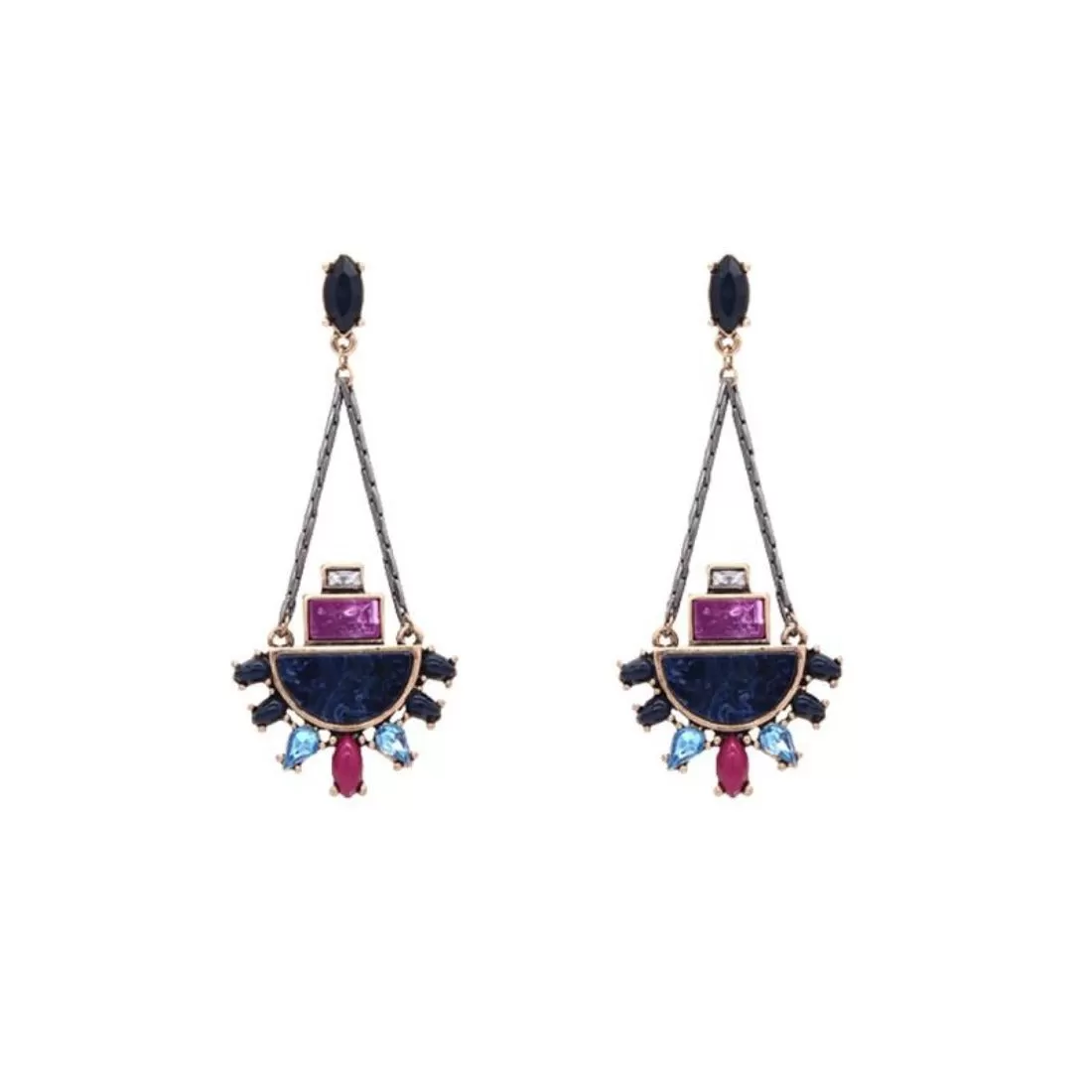 Ethnic Purple Crystal Drop Earring