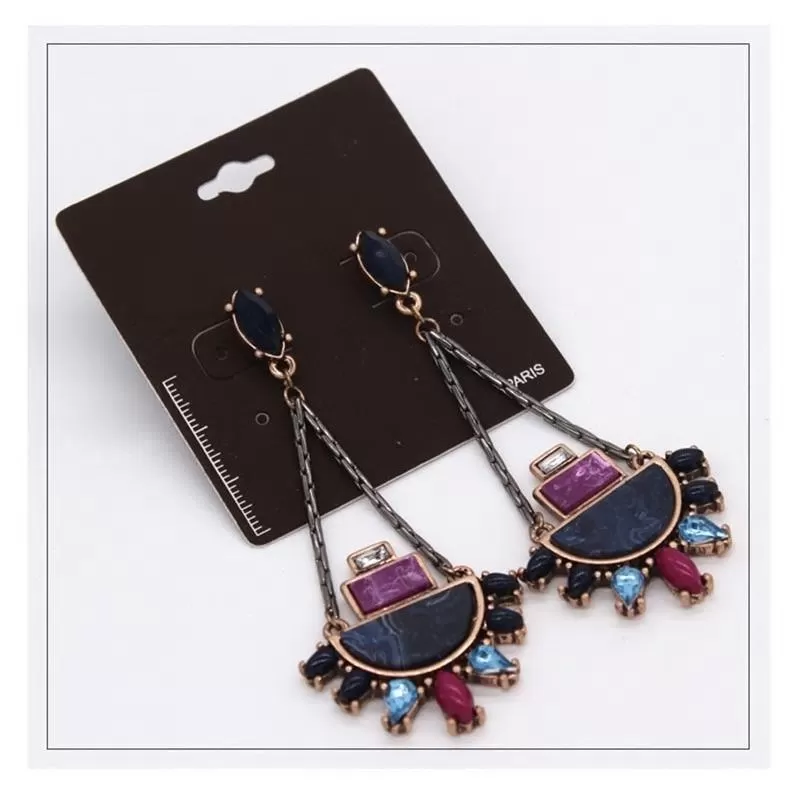 Ethnic Purple Crystal Drop Earring