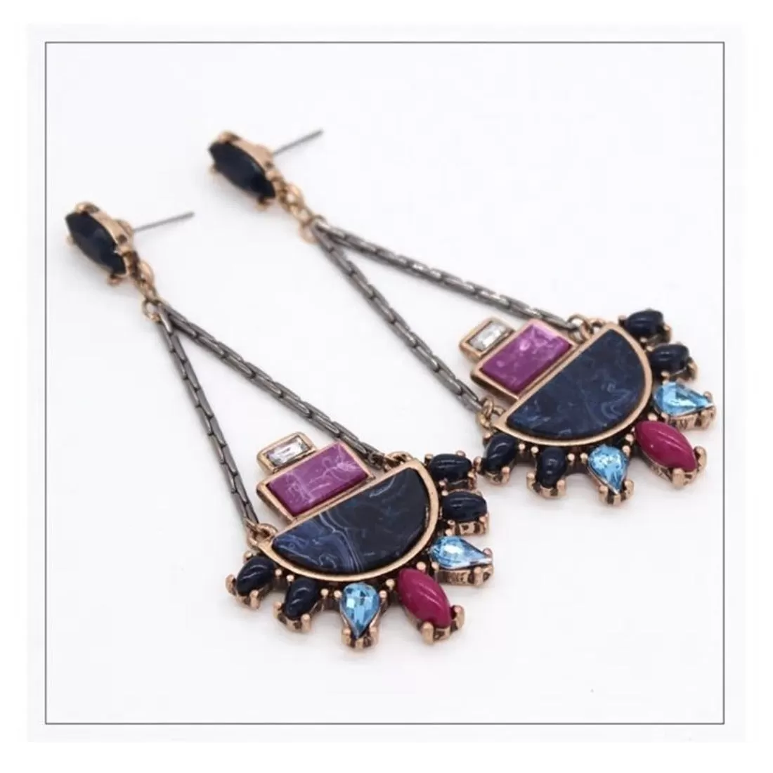 Ethnic Purple Crystal Drop Earring