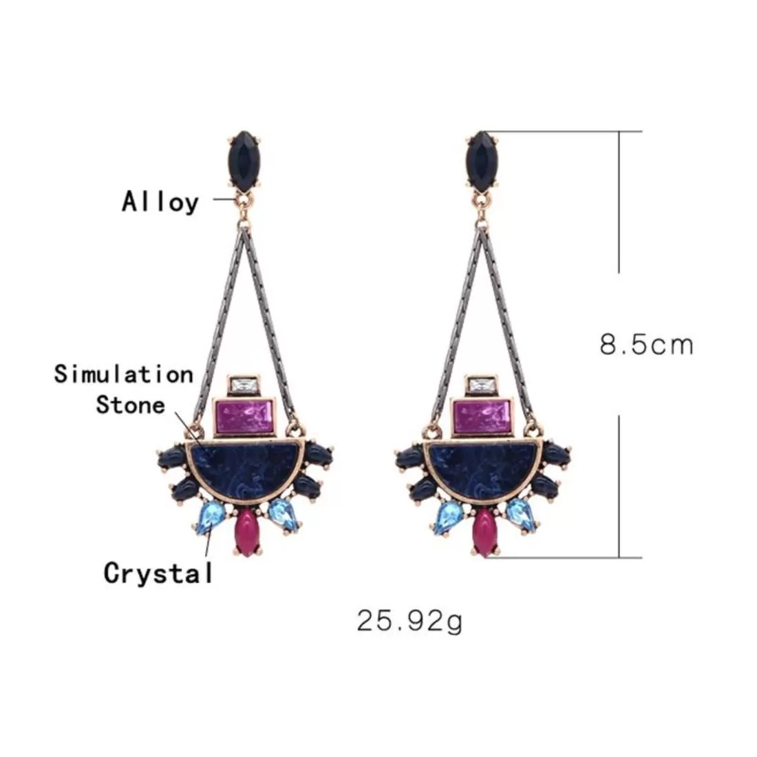 Ethnic Purple Crystal Drop Earring