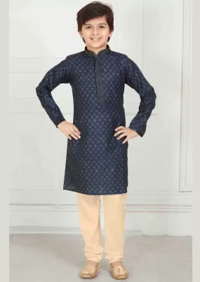 Fabulous Blue Color Poly Cotton With Digital Print Kurta Pajama Set For Kids