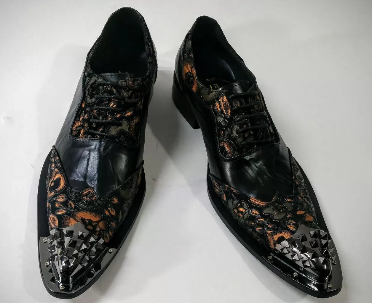 Fiesso Men's Black Floral Leather Dress Shoes