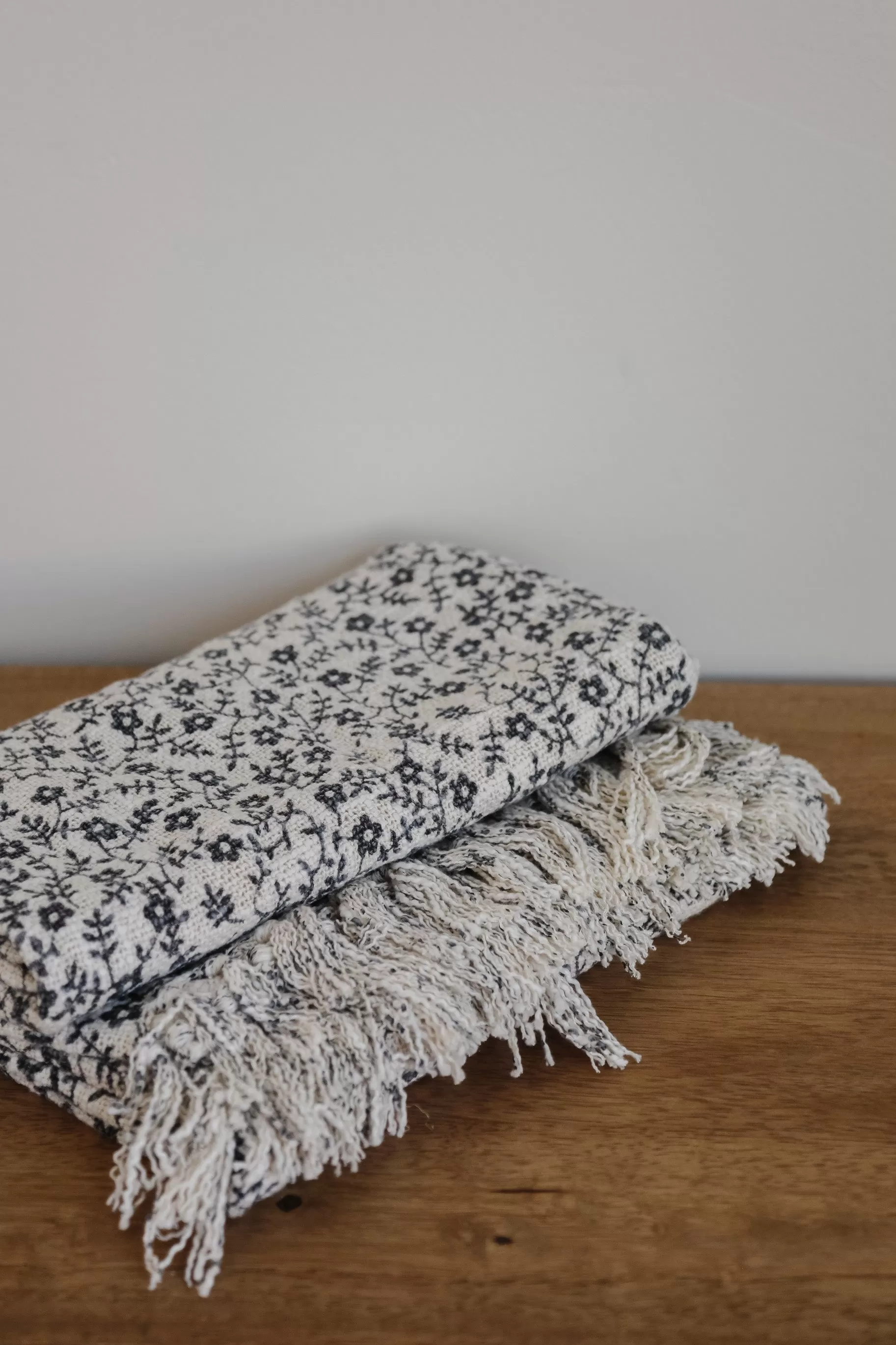 Floral Cotton Fringe Blanket