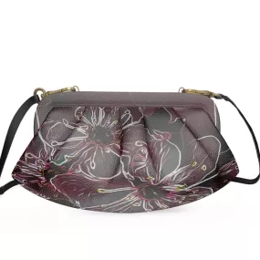 Floral Embosses: Pictorial Cherry Blossoms 01-04 Designer Pleated Leather Soft Frame Crossbody Clutch Bag