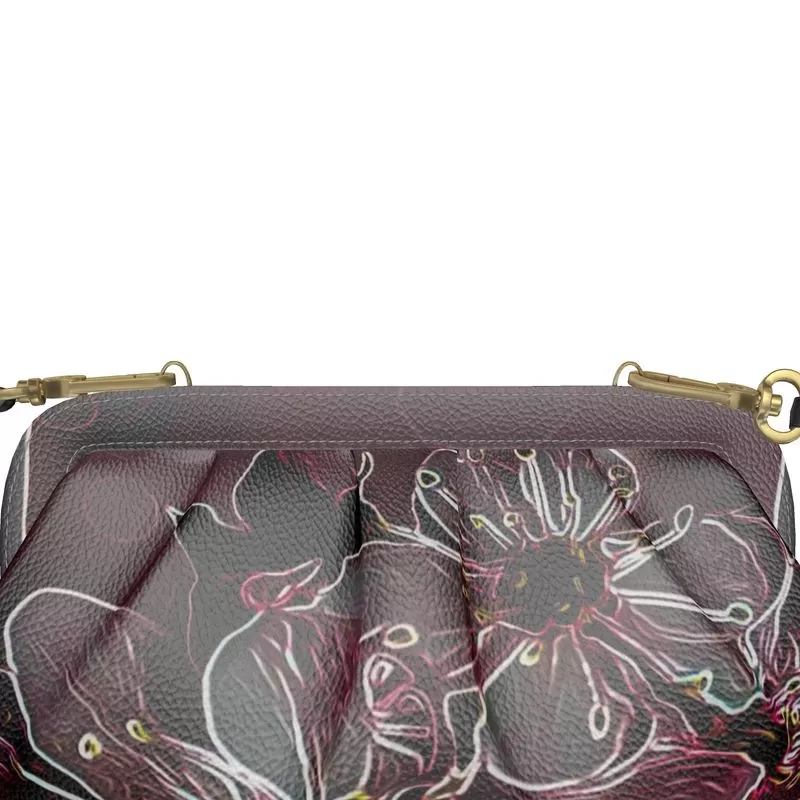 Floral Embosses: Pictorial Cherry Blossoms 01-04 Designer Pleated Leather Soft Frame Crossbody Clutch Bag