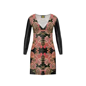 Floral Embosses: Roses 06-01 Designer V-neck Cardigan Mini Dress