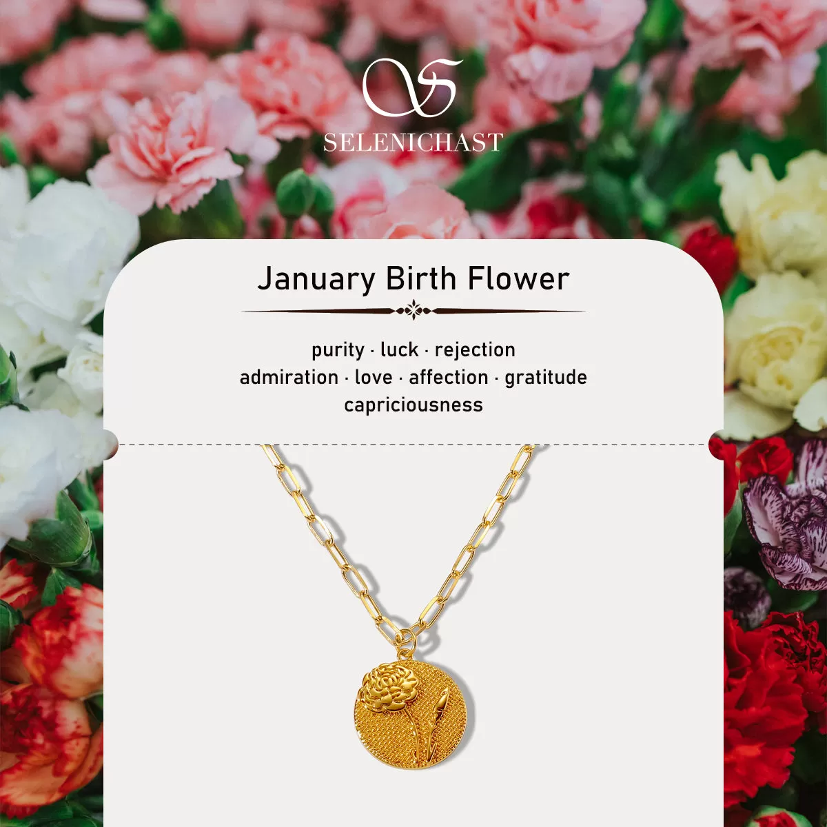 Floral Pendant Carnation Necklace - January