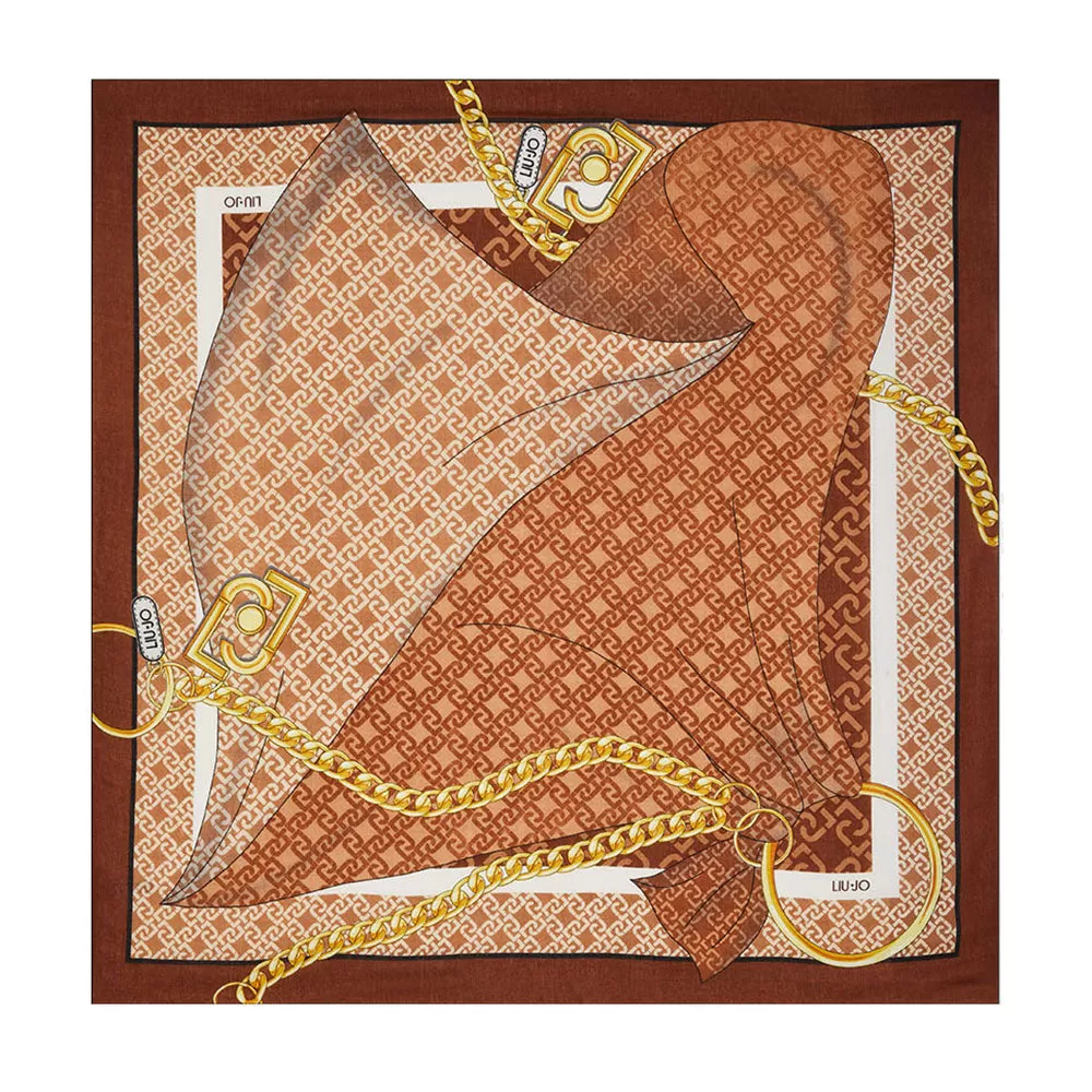 Foulard Donna 120 x 120 cm LIU JO in Tessuto stampa Grafica con Logo a Catena color Cammello