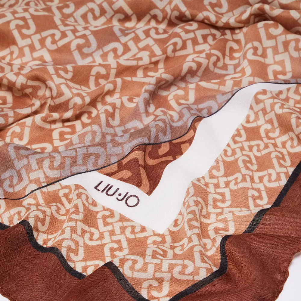 Foulard Donna 120 x 120 cm LIU JO in Tessuto stampa Grafica con Logo a Catena color Cammello