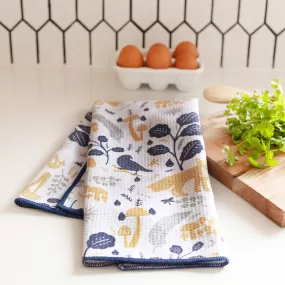 Fox and Feathers Blu Kitchen Tea Towel