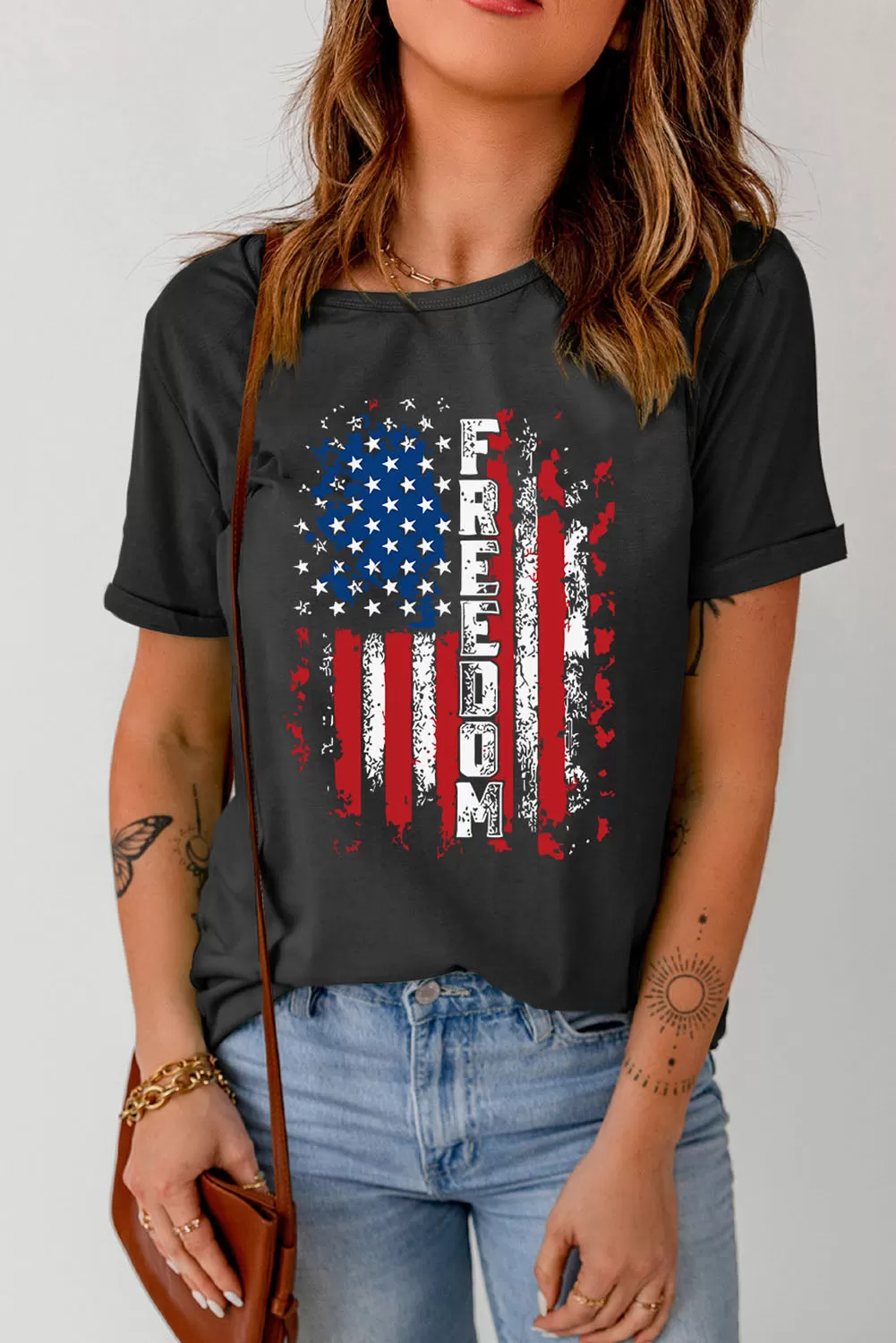 FREEDOM Rundhals-T-Shirt mit US-Flaggengrafik