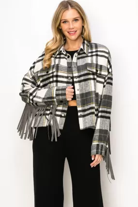 FRINGE BACK PLAID SHIRT JACKETS