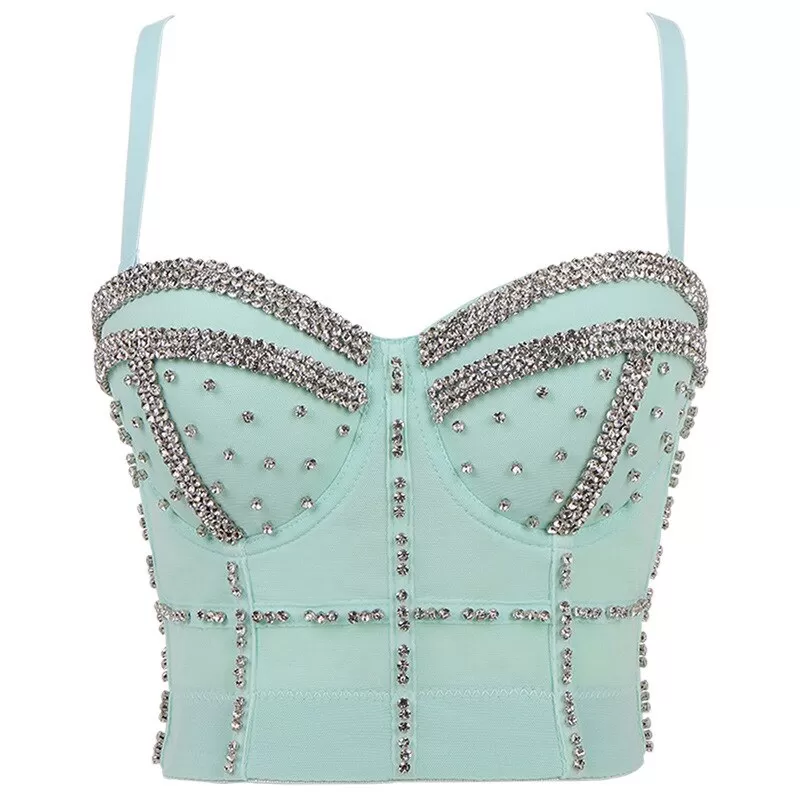 Full Beads Female Corset Top Camis Nightclub Rhinestones Sexy Short Chest Binder Camisole Women Mujer Push Up Tube Bra Debardeur