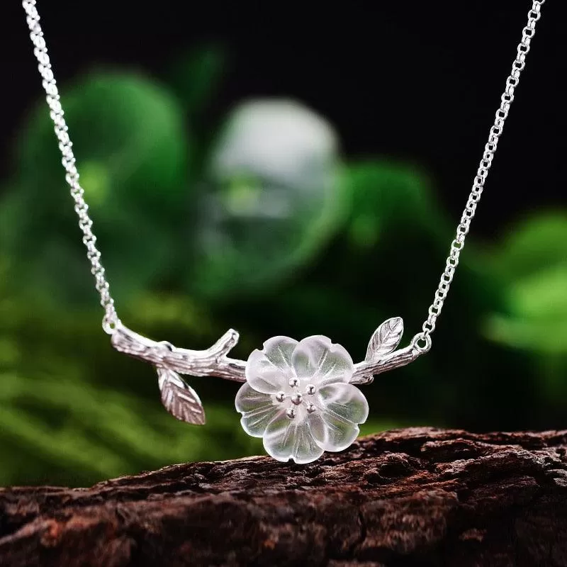 GC249 Flower in the Rain Necklace - 925 Sterling Silver Charm Jewelry