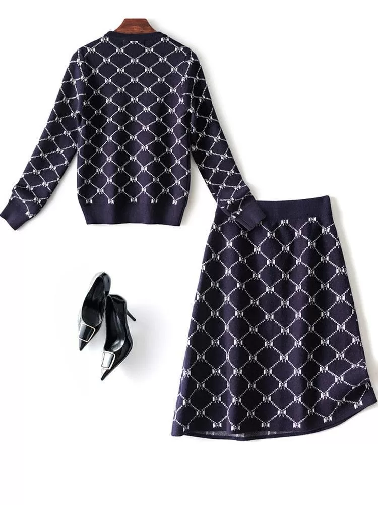 Geometric Knitted Skirt Set