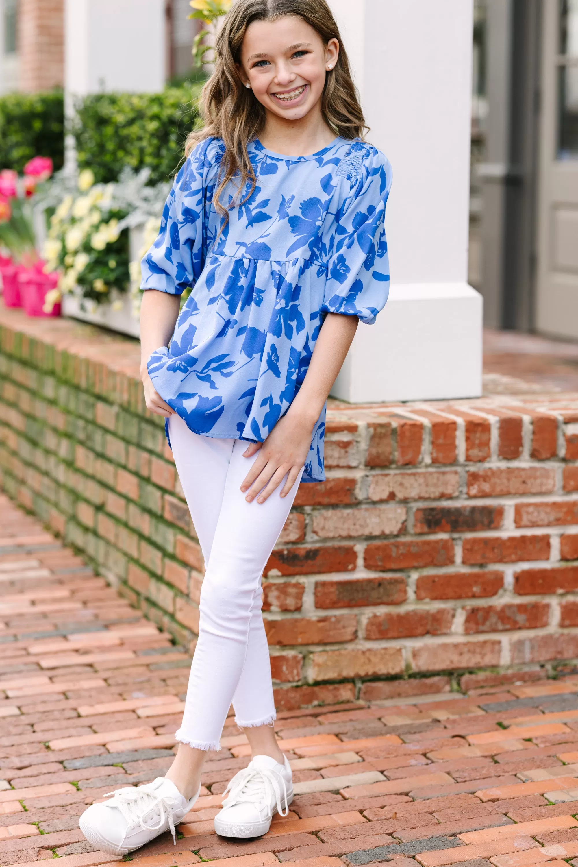 Girls: Feeling Wild Periwinkle Blue Floral Tunic