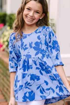 Girls: Feeling Wild Periwinkle Blue Floral Tunic