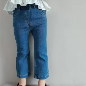 Girls' Solid Color Pocket Bell Denim Pants