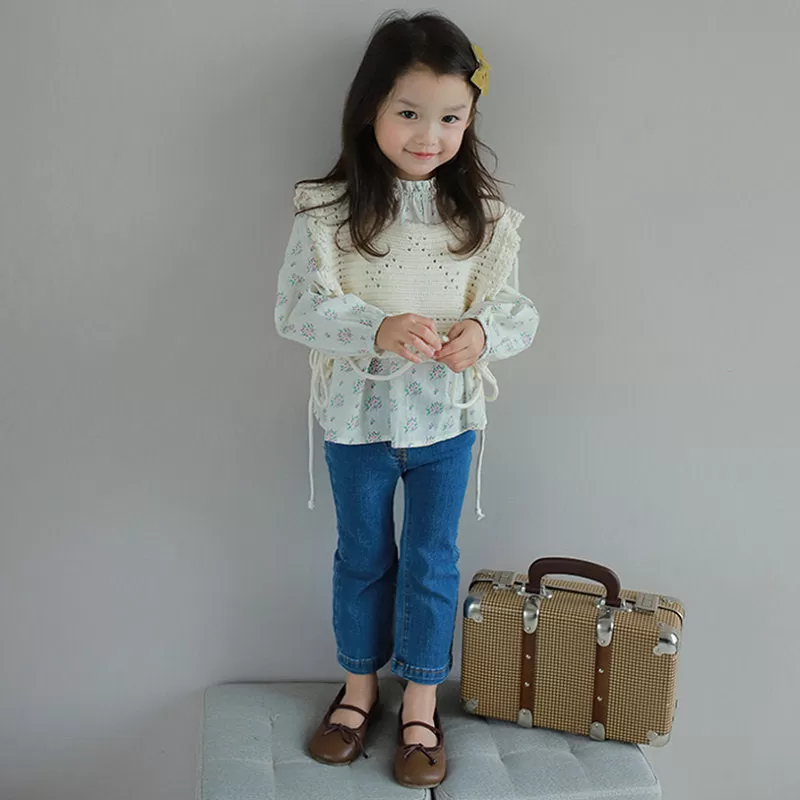 Girls' Solid Color Pocket Bell Denim Pants