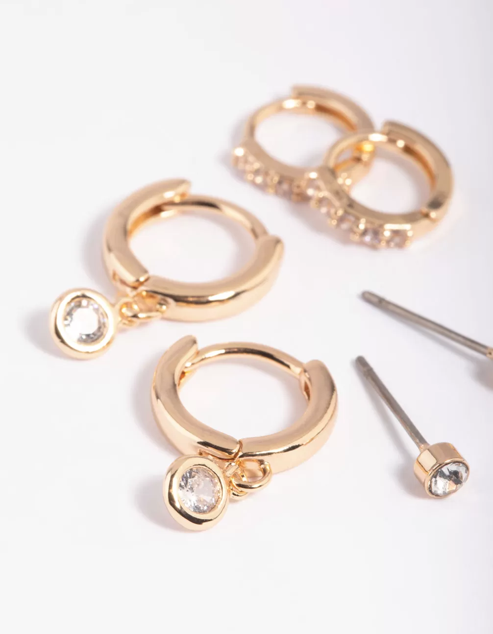 Gold Clear Stud & Huggie Earring Stack Pack