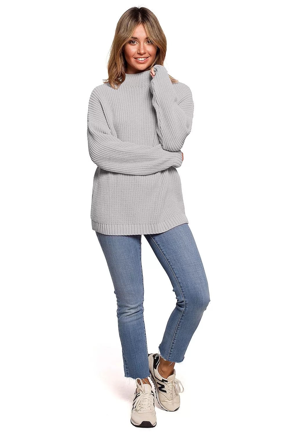 Gray Loose Fit High Neck Sweater