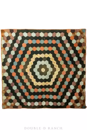 Home, Textile, Quilt, Hexagon Honeycomb Patch with Embroidery, late 19th Century, 111