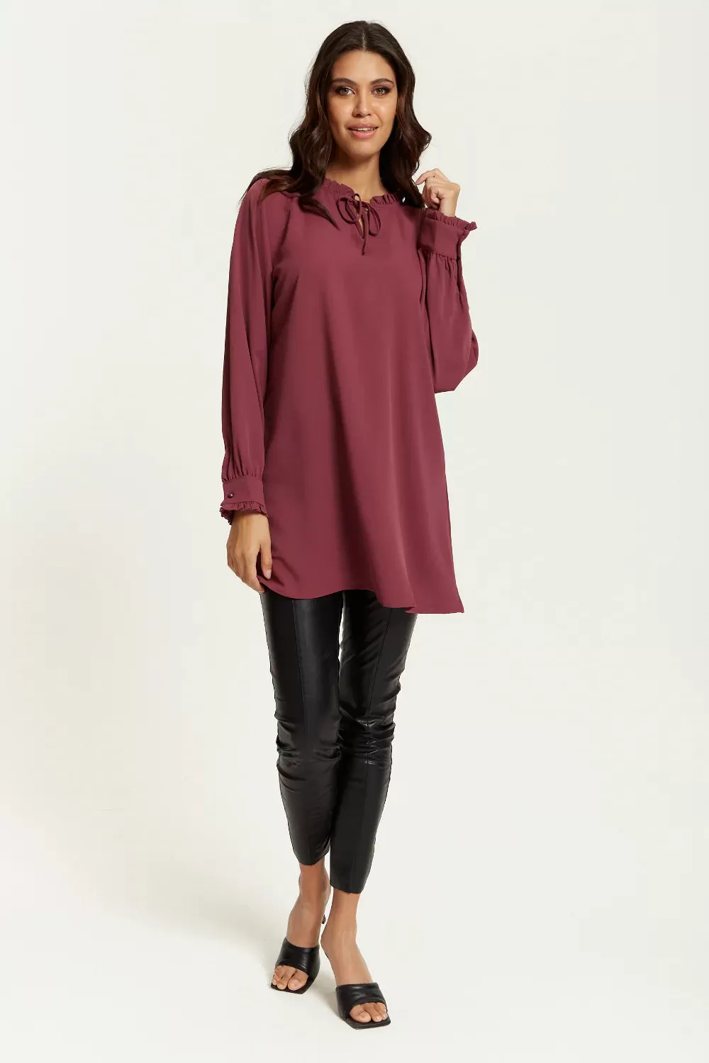 Hoxton Gal Oversized Tunic With Ruffle Neck Detail