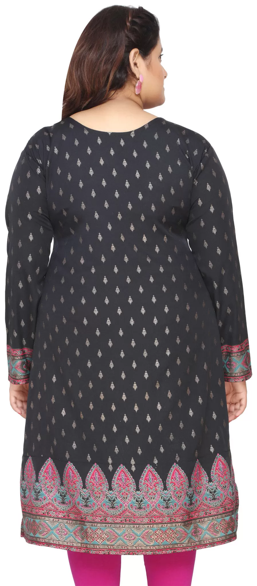 Indian Tunics Kurti Long Top Womens Plus Size Apparel (Black)