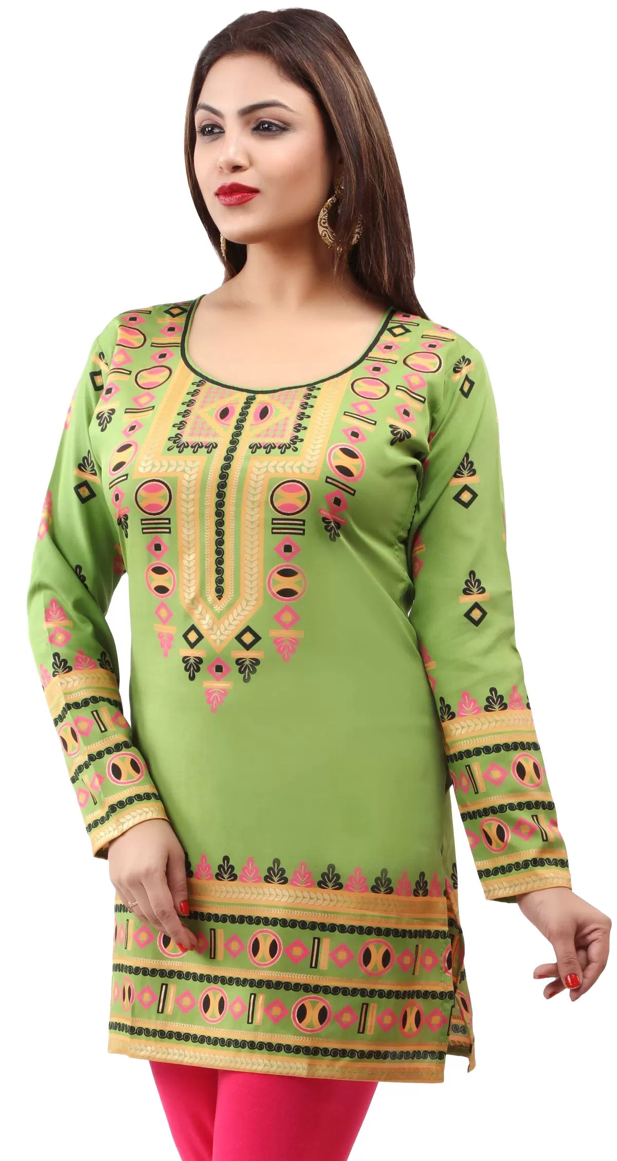 Indian Tunics Kurti Top Blouse Women's India Apparel (Green)