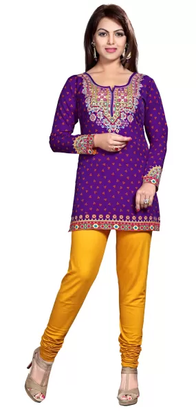 Indian Tunics Kurti Top Blouse Womens India Apparel (Purple)