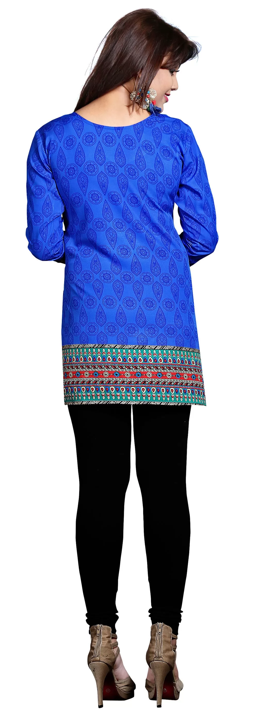 Indian Tunics Kurti Top Long Blouse Womens India Apparel (Blue)