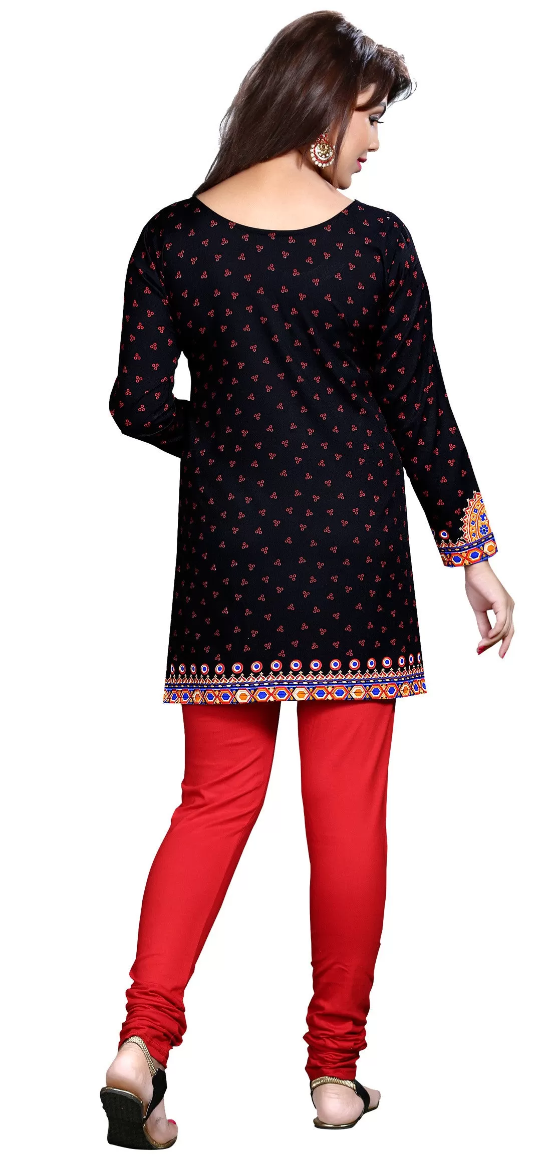 Indian Tunics Short Kurti Top Blouse Womens India Apparel (Black)