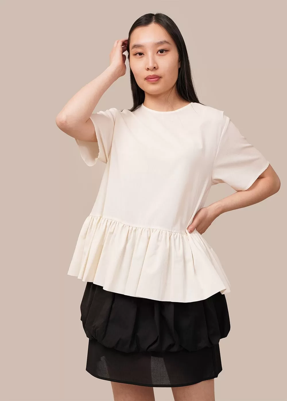 Ivory Short Sleeve Volume Top