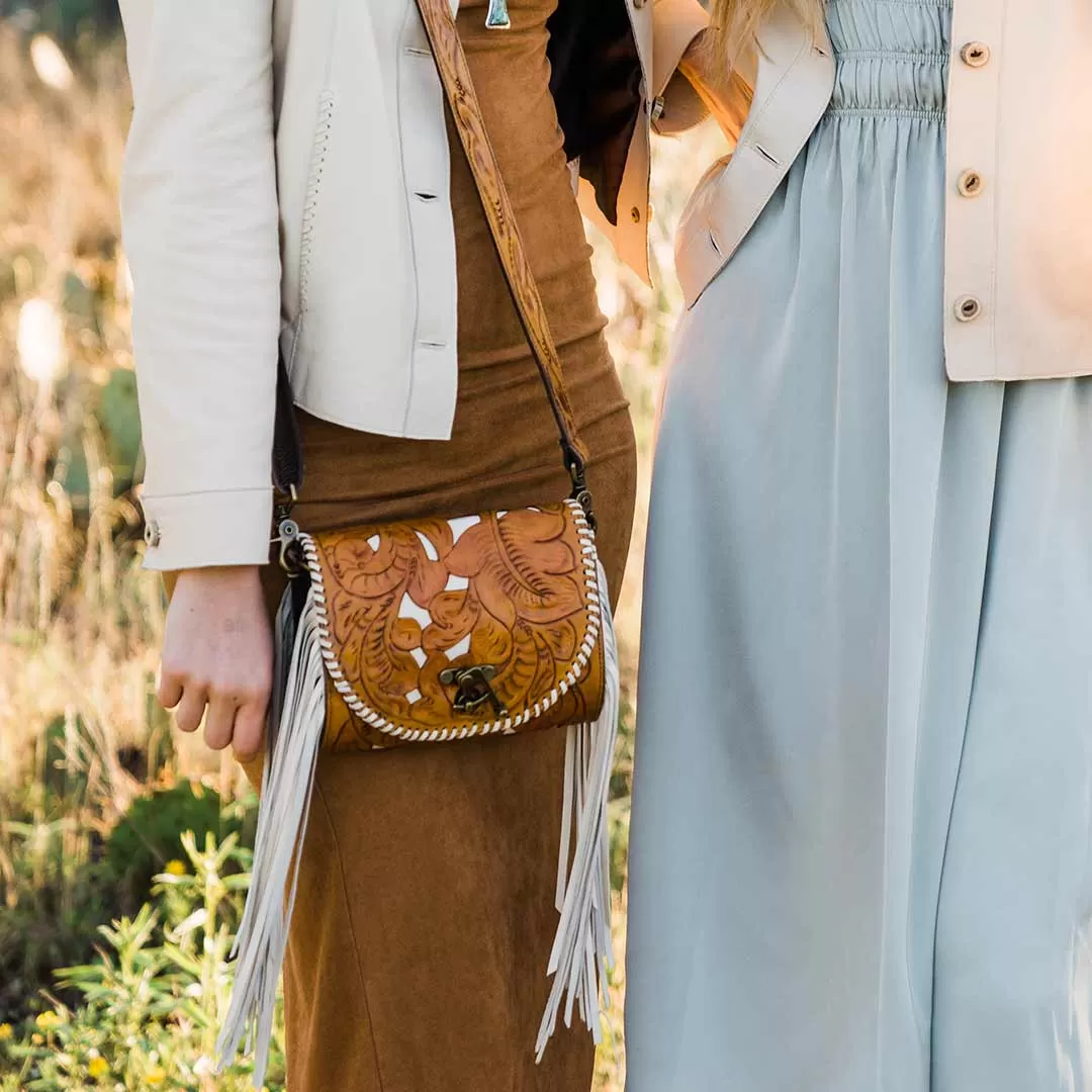 Juan Antonio Hand Tooled with Inlay Crossbody Purse