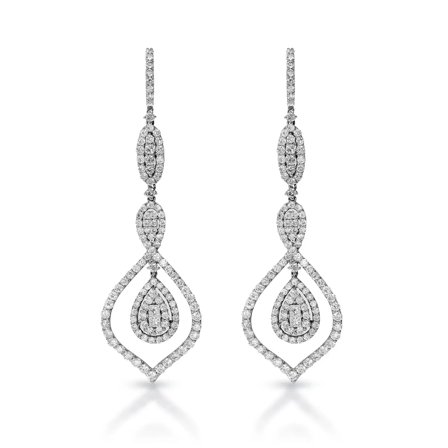 Kiana 5 Carats Combine Mixed Shape Diamond Hanging Earrings in 18 Karat White Gold