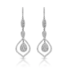 Kiana 5 Carats Combine Mixed Shape Diamond Hanging Earrings in 18 Karat White Gold