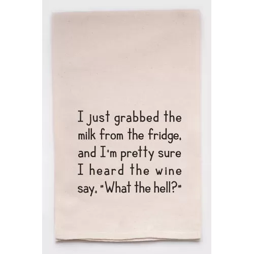 Kitchen Comedy: Natural Cotton Tea Towel - 'Milk vs. Wine Commentary