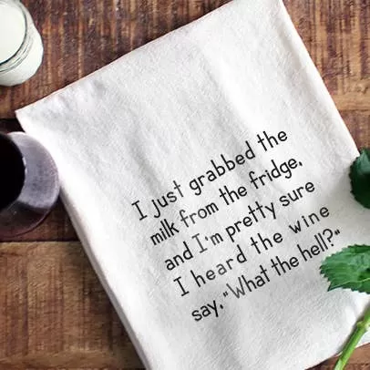 Kitchen Comedy: Natural Cotton Tea Towel - 'Milk vs. Wine Commentary